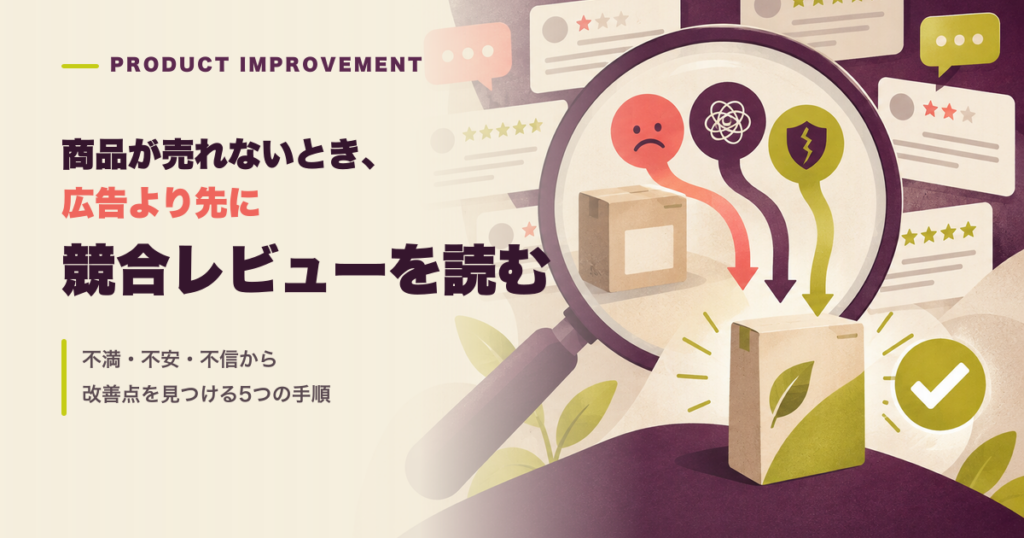 広告を増やす前に競合レビューから商品改善の仮説を見つける記事のアイキャッチ